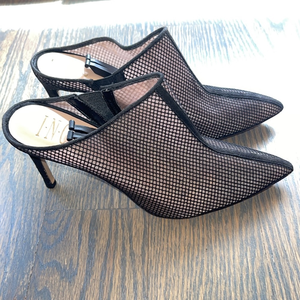 Women’s INC Black Mesh Heels Mules Slides Size 9M
